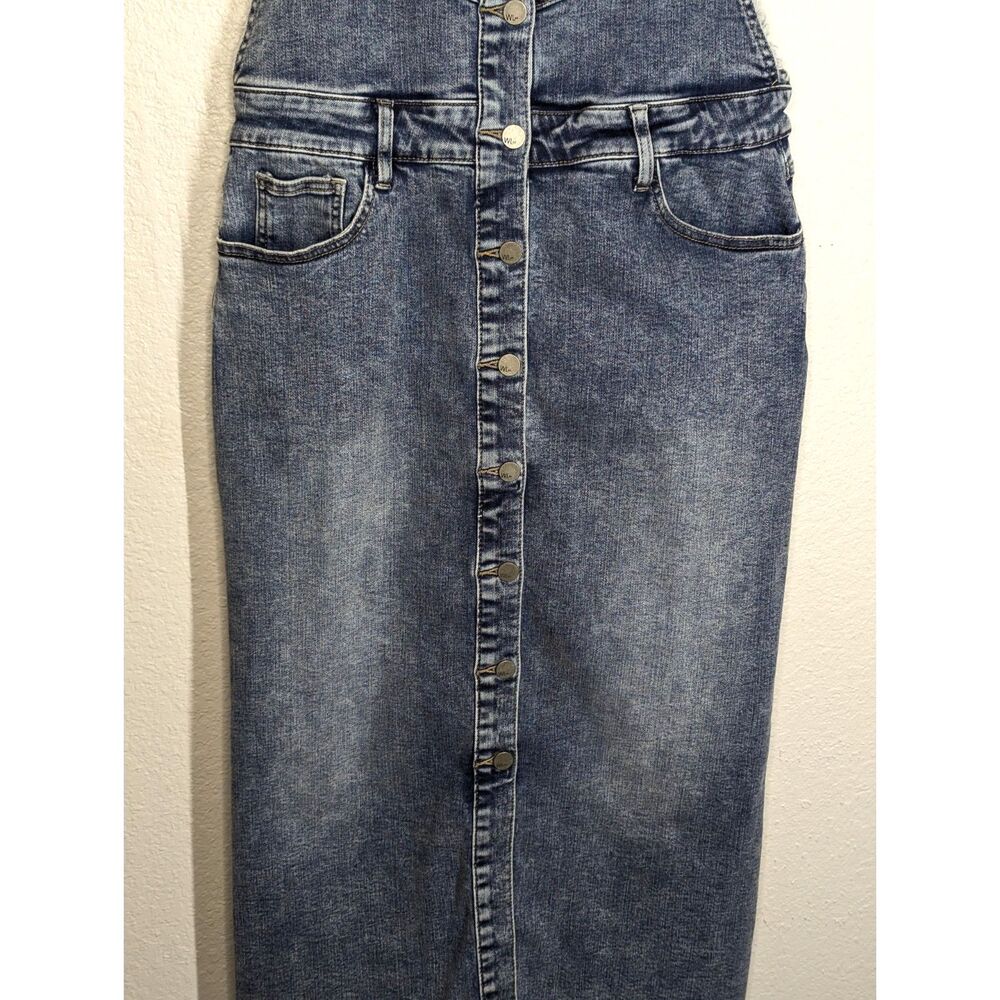 Wash Lab Denim Button Front Jumper XL Overall Straps Raw Hem Medium Blue Indie - Picture 8 of 9